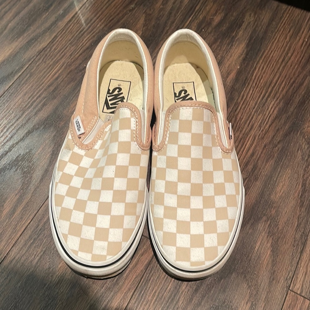 Light pink checkered vans